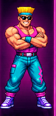 REX, the builder pixel-art character